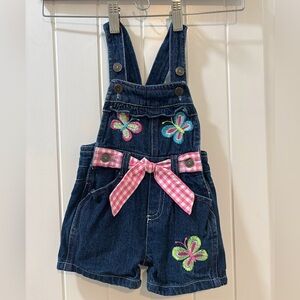 Nannette Denim Overall Shorts Embroidered Butterflies Vintage Y2K Kids Size 12M